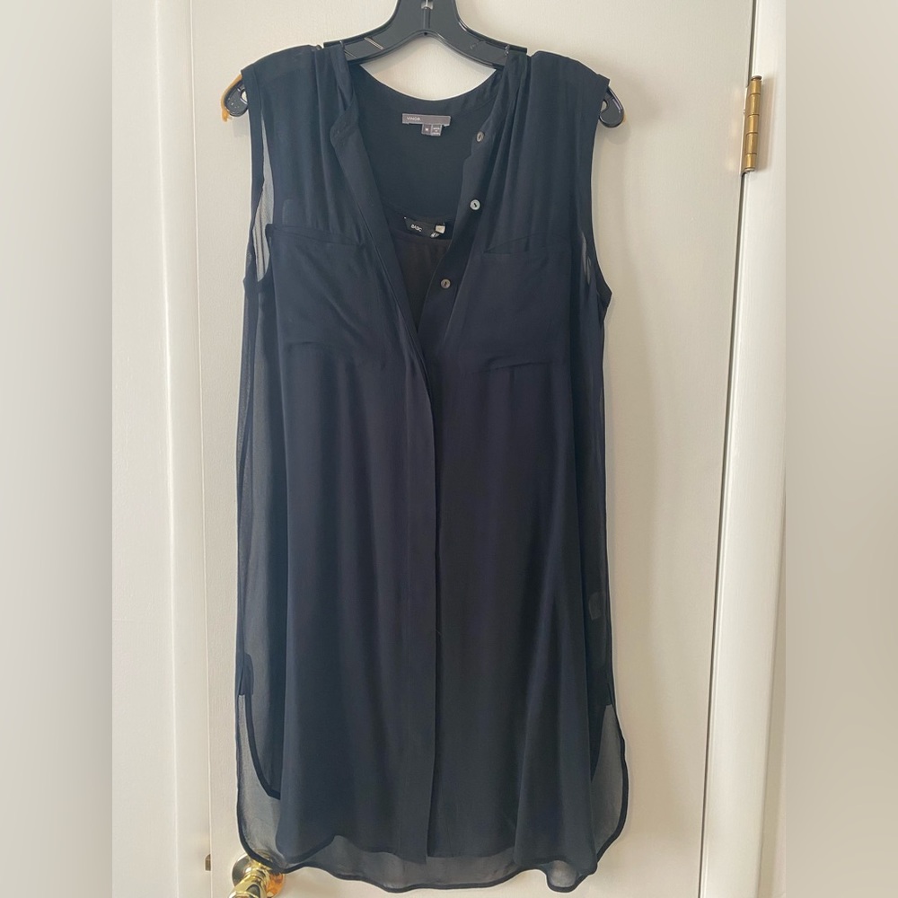 Vince Sheer black sleeveless shirt dress size M